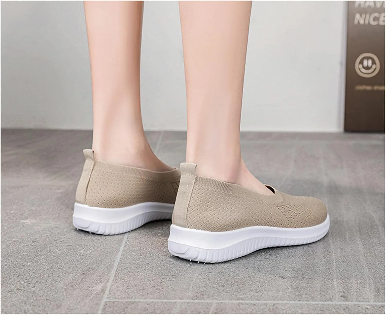 Walking Shoes for Women Summer Breathable Mesh Hollow Out Knitted Flats Casual Comfortable Slip On Soft Sole Sneakers Athletic Walking Sneakers with Arch Support