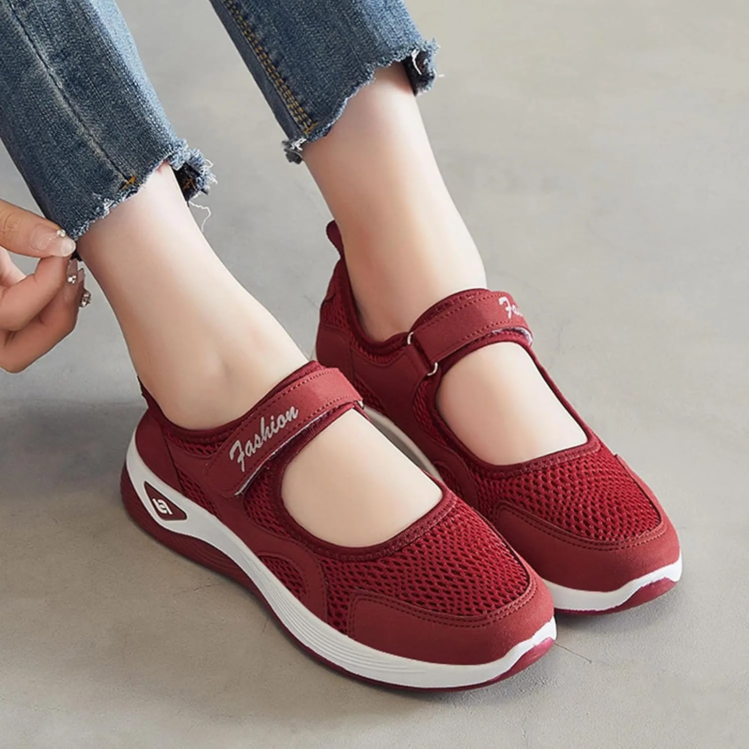 Walking Shoes Women Slip On Diabetic Foam Shoes Adjustable Working Nurse Shoe Lightweight Breathable Flat Outdoor Comfort Casual Fashion Sneakers with Arch Support