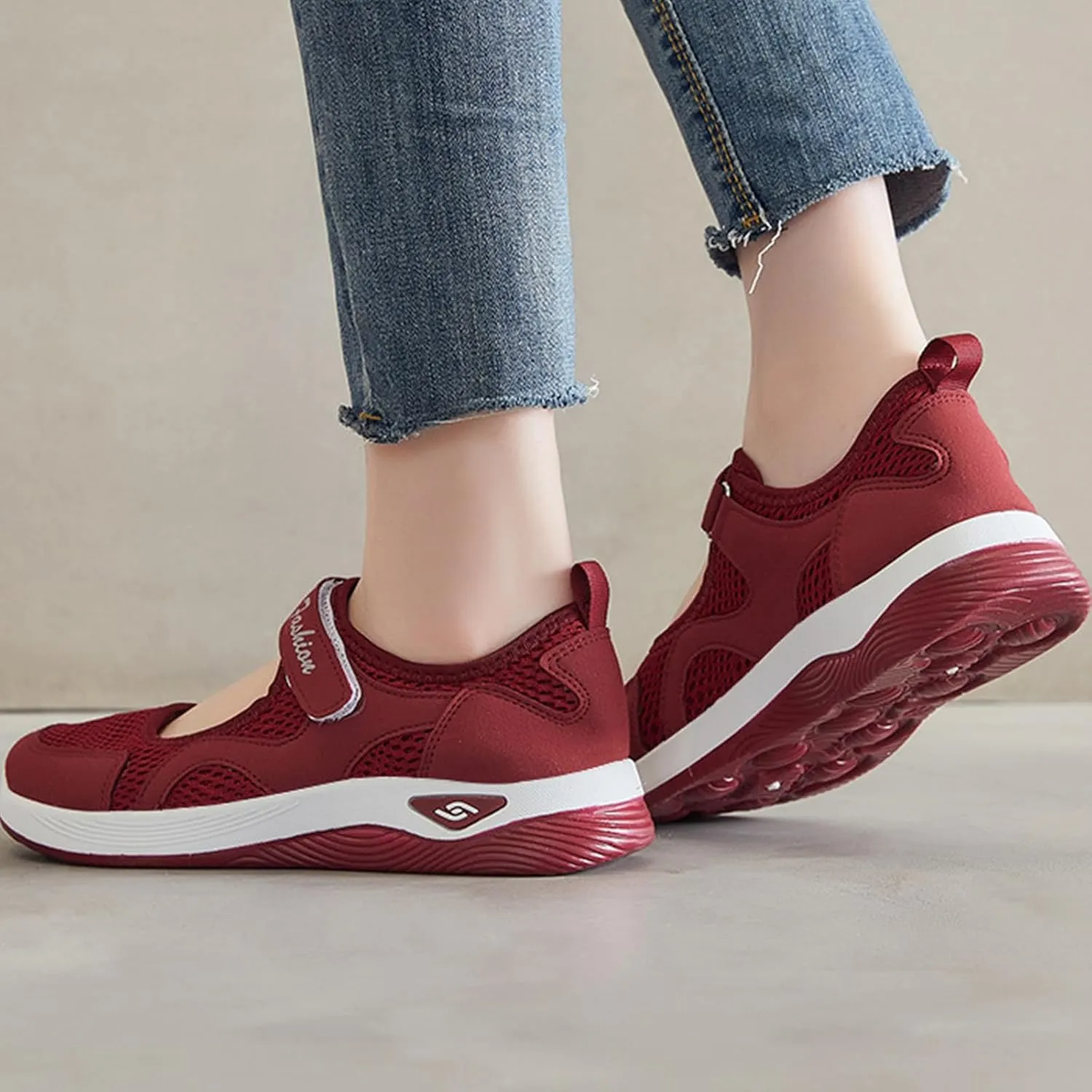 Walking Shoes Women Slip On Diabetic Foam Shoes Adjustable Working Nurse Shoe Lightweight Breathable Flat Outdoor Comfort Casual Fashion Sneakers with Arch Support