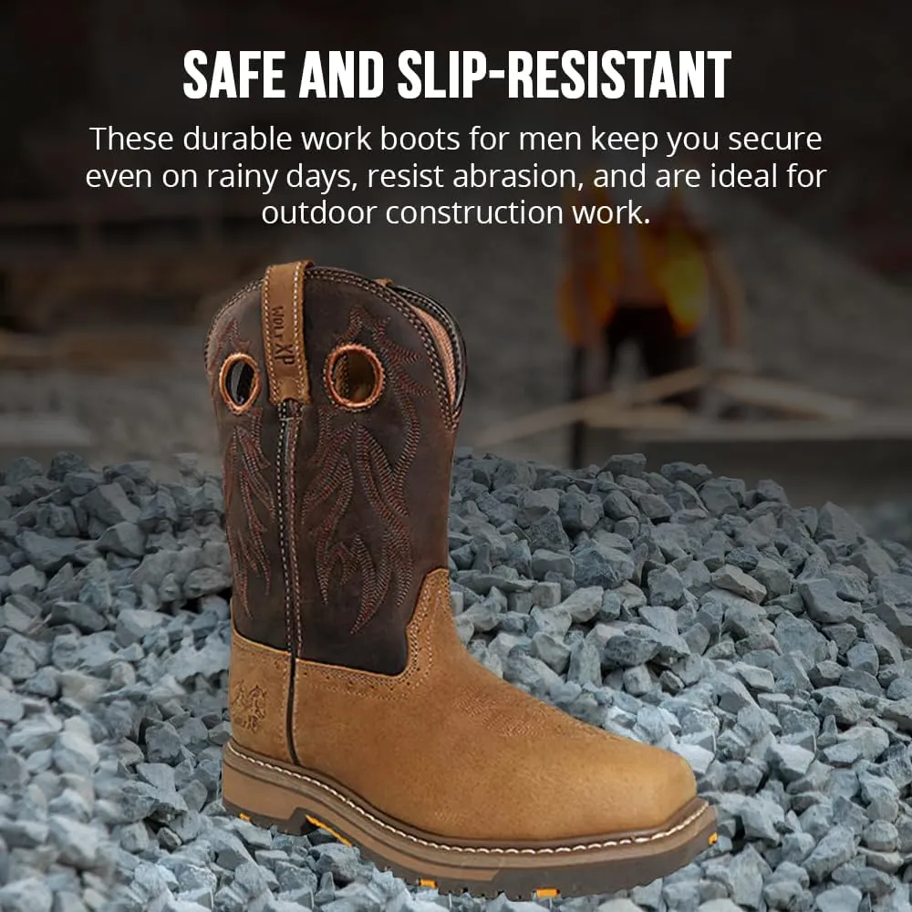 Wolf Leather Work Boots for Men - Slip Resistant, Insulated, Construction Mens Work Boots - Composite Toe