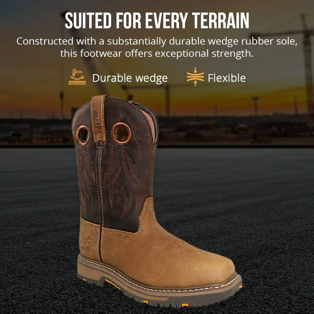 Wolf Leather Work Boots for Men - Slip Resistant, Insulated, Construction Mens Work Boots - Composite Toe