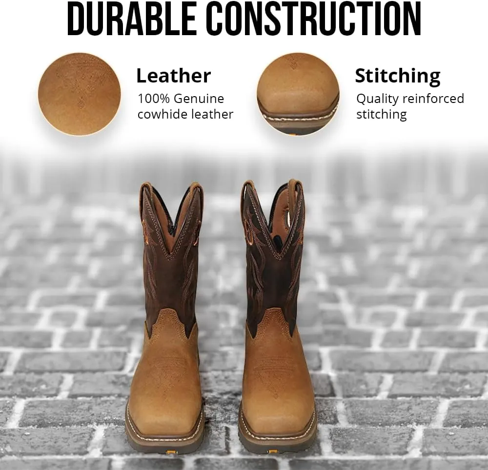 Wolf Leather Work Boots for Men - Slip Resistant, Insulated, Construction Mens Work Boots - Composite Toe