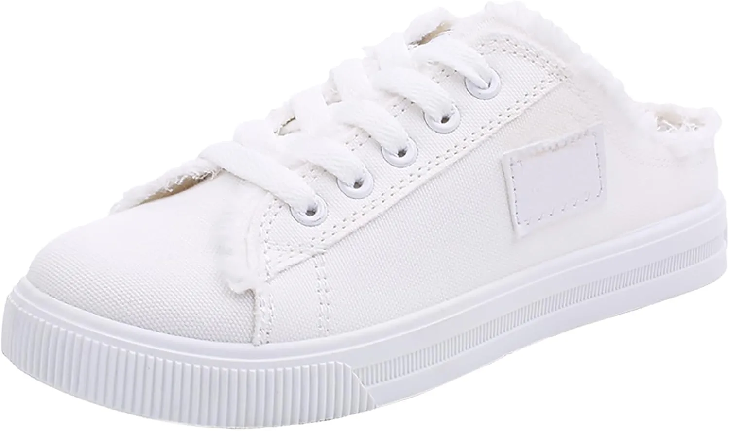 Women Canvas Mules Fashion Casual Slip on Solid Color Canvas Slippers Summer Lightweight Closed Toe Open Back Low Top and Lace up Walking Shoes Classic Comfort Flats