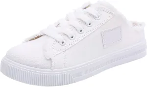 Women Canvas Mules Fashion Casual Slip on Solid Color Canvas Slippers Summer Lightweight Closed Toe Open Back Low Top and Lace up Walking Shoes Classic Comfort Flats
