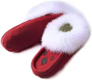 Women Moccasins Indoor Slippers of Soft Sole Fleece Lined Rabbit Fur Trim