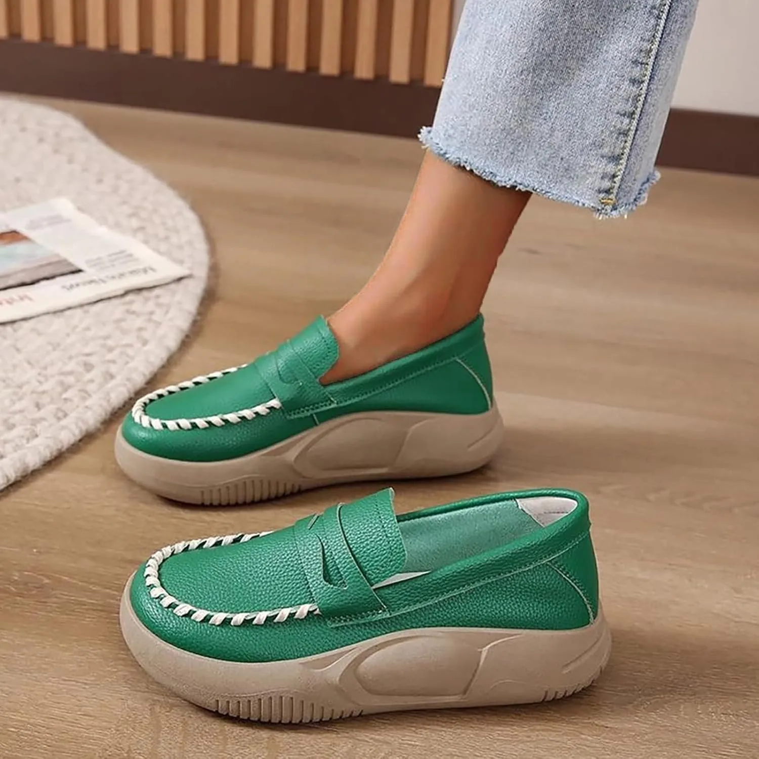 Women's Air-Cushion Orthopedic Shoes Comfort Round Toe Lightweight Soft Sole Walking Flats Casual Slip On Increase Height Platform Nurse Shoe with Arch Support