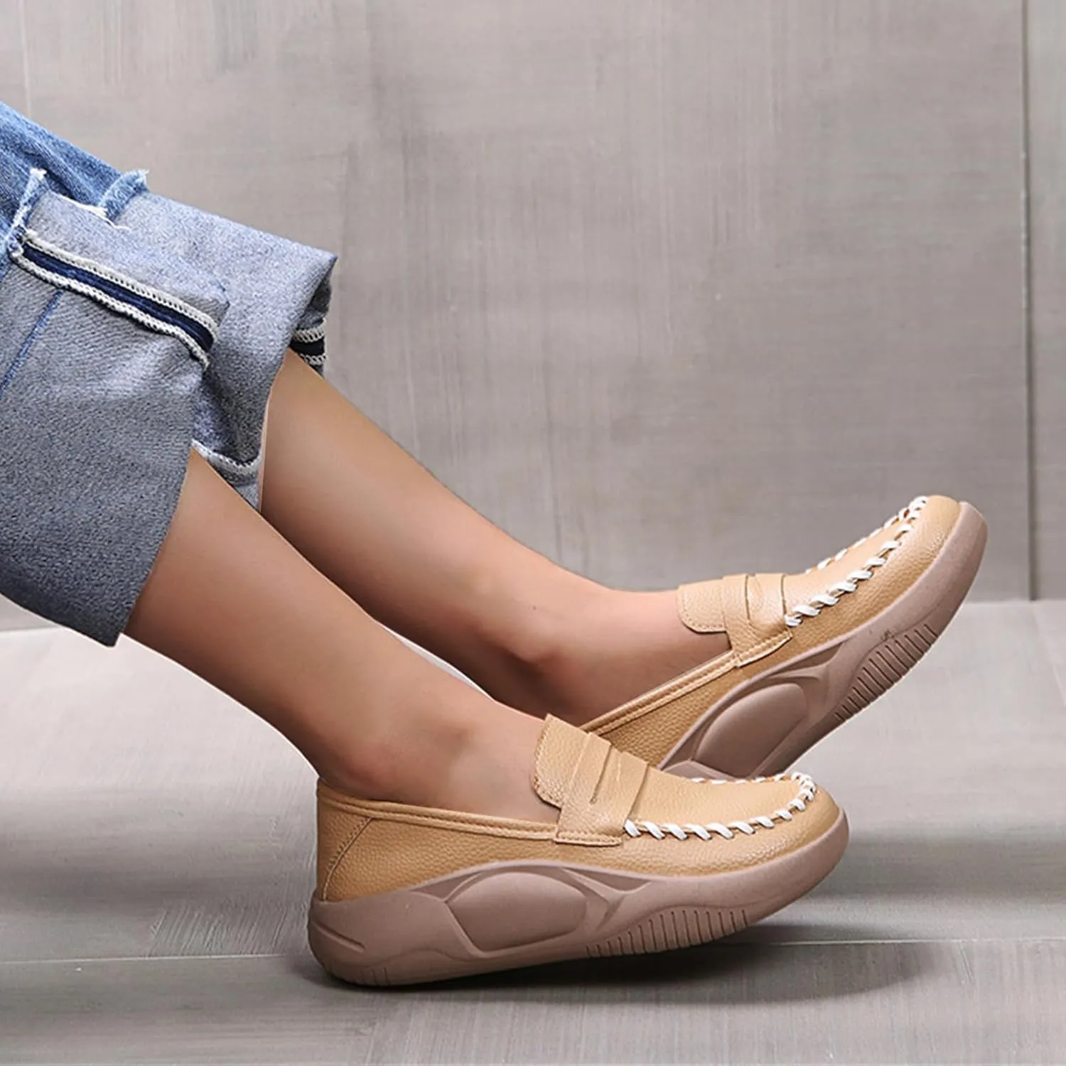 Women's Air-Cushion Orthopedic Shoes Comfort Round Toe Lightweight Soft Sole Walking Flats Casual Slip On Increase Height Platform Nurse Shoe with Arch Support