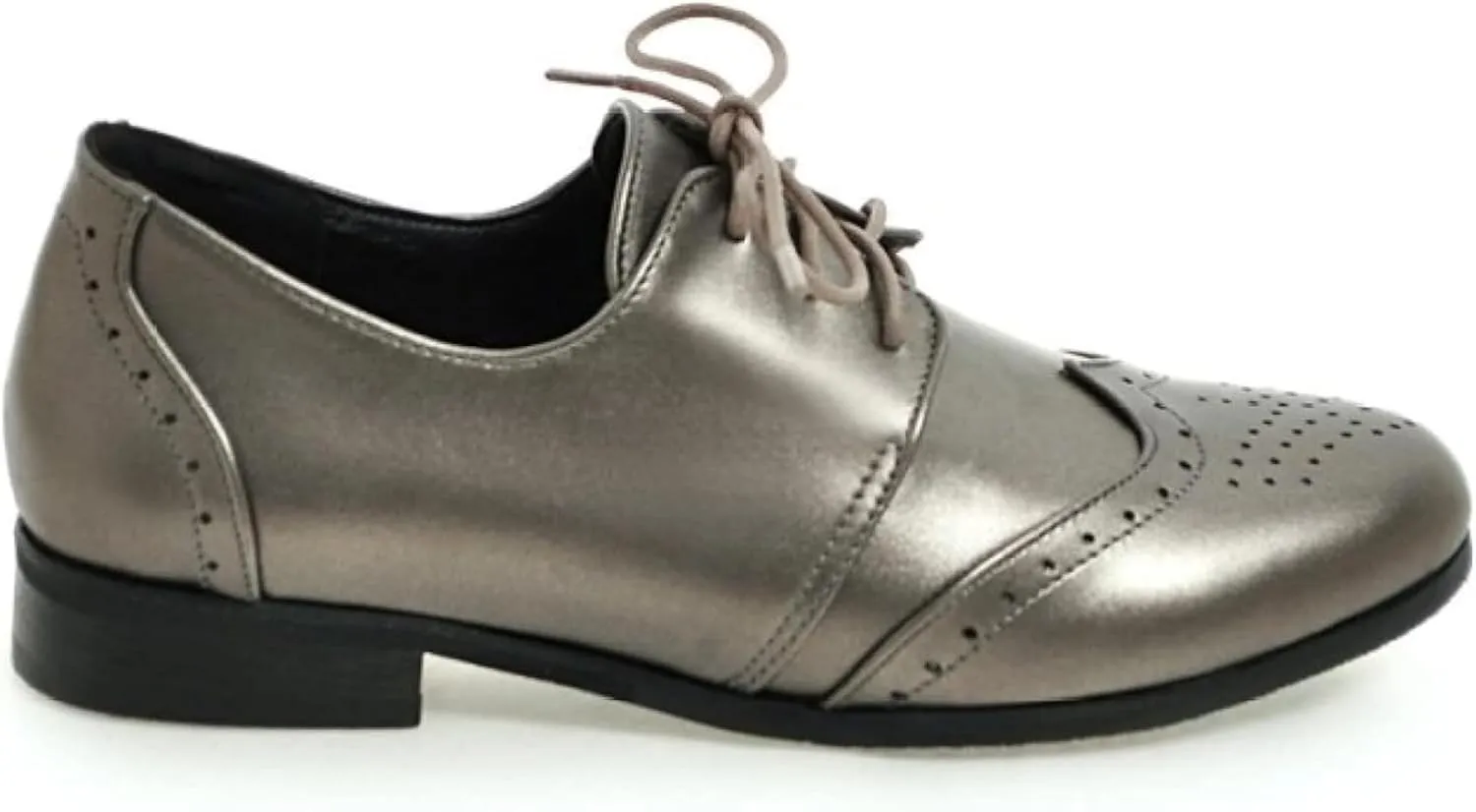 Women's Casual Low Heel Brogue Shoes, Lace up Perforated Oxford Shoes, Comfortable Round Toe Office Dress Shoes