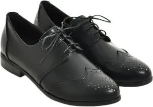 Women's Casual Low Heel Brogue Shoes, Lace up Perforated Oxford Shoes, Comfortable Round Toe Office Dress Shoes