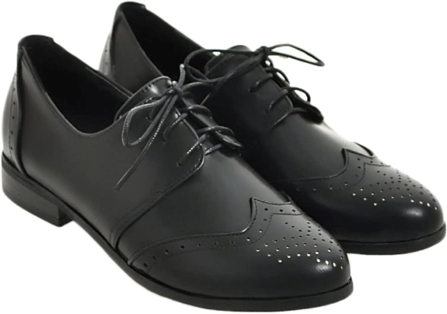 Women's Casual Low Heel Brogue Shoes, Lace up Perforated Oxford Shoes, Comfortable Round Toe Office Dress Shoes