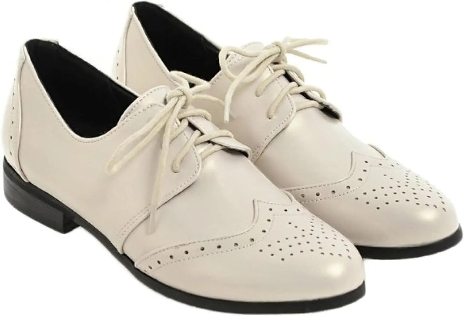 Women's Casual Low Heel Brogue Shoes, Lace up Perforated Oxford Shoes, Comfortable Round Toe Office Dress Shoes