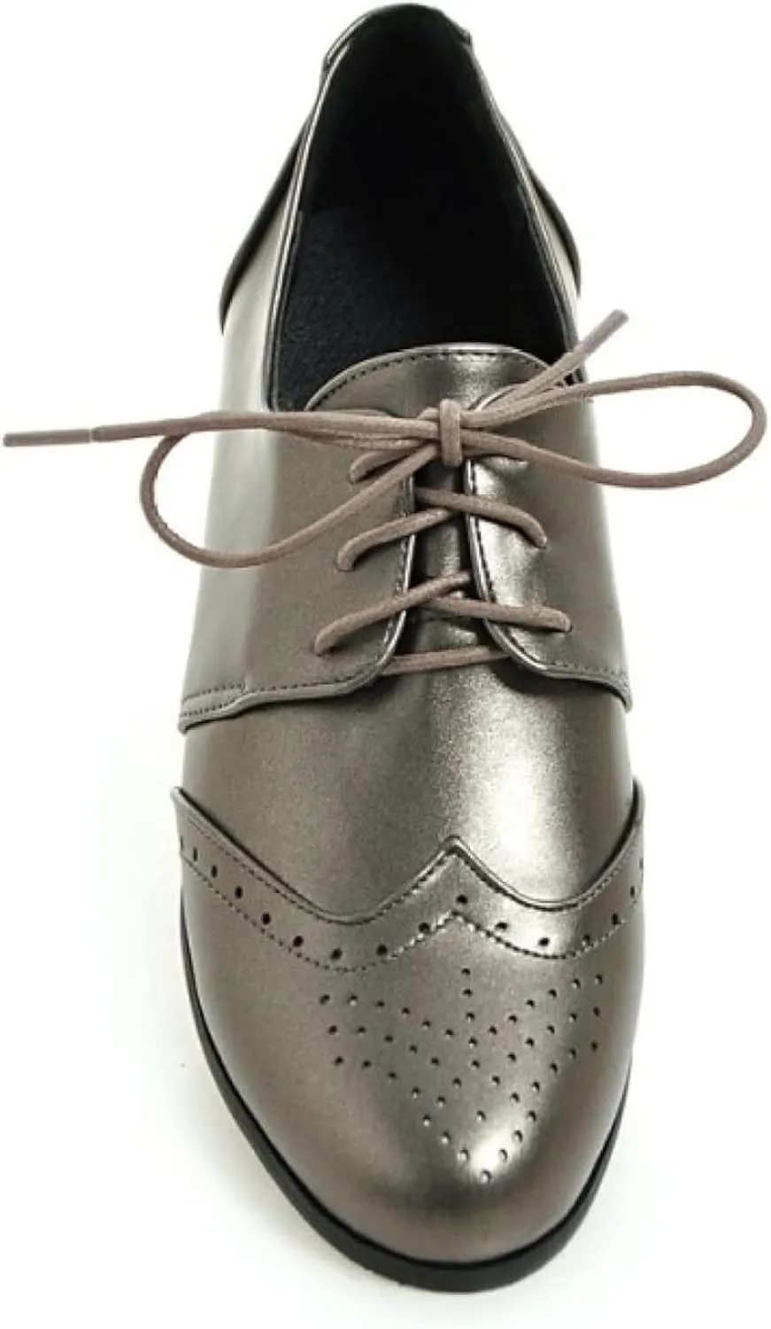 Women's Casual Low Heel Brogue Shoes, Lace up Perforated Oxford Shoes, Comfortable Round Toe Office Dress Shoes