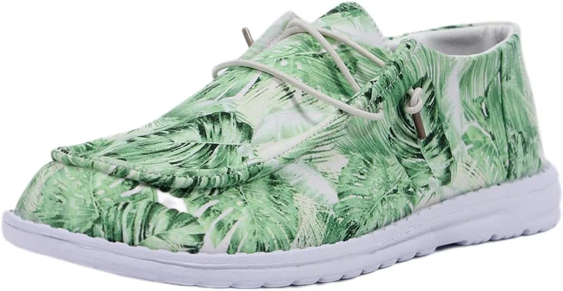 Women's Comfortable Boho Print Lace-up Loafers Wide Width Slip on Sneakers Orthopedic Women Boat Shoes Lightweight Arch Support Walking Shoes