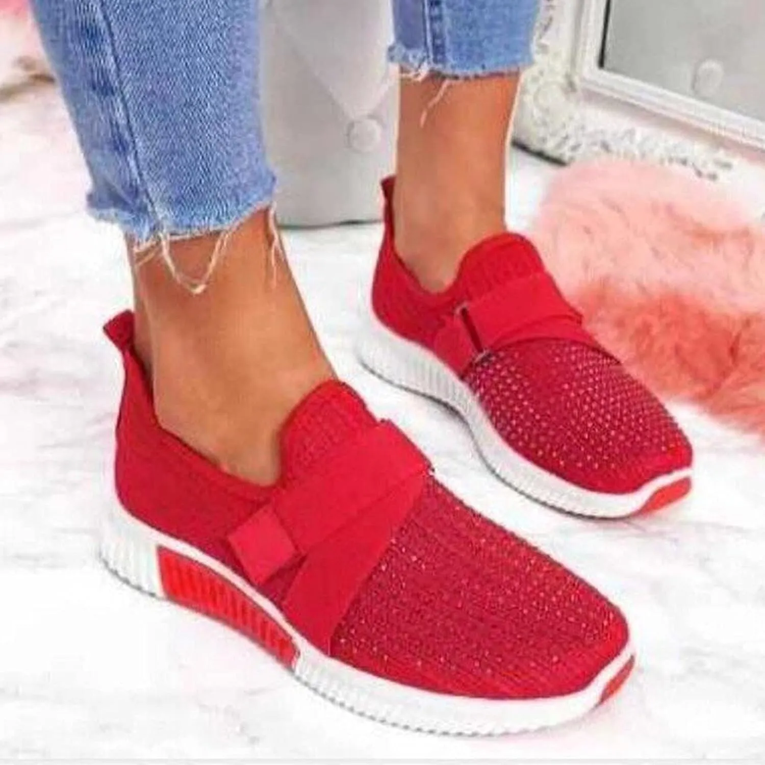 Women's Fashion Sneaker Mesh Slip On Black Non Slip Shoes for Women Comfortable Womens Running Shoes White Loafers Cute Sneakers for Women Trendy