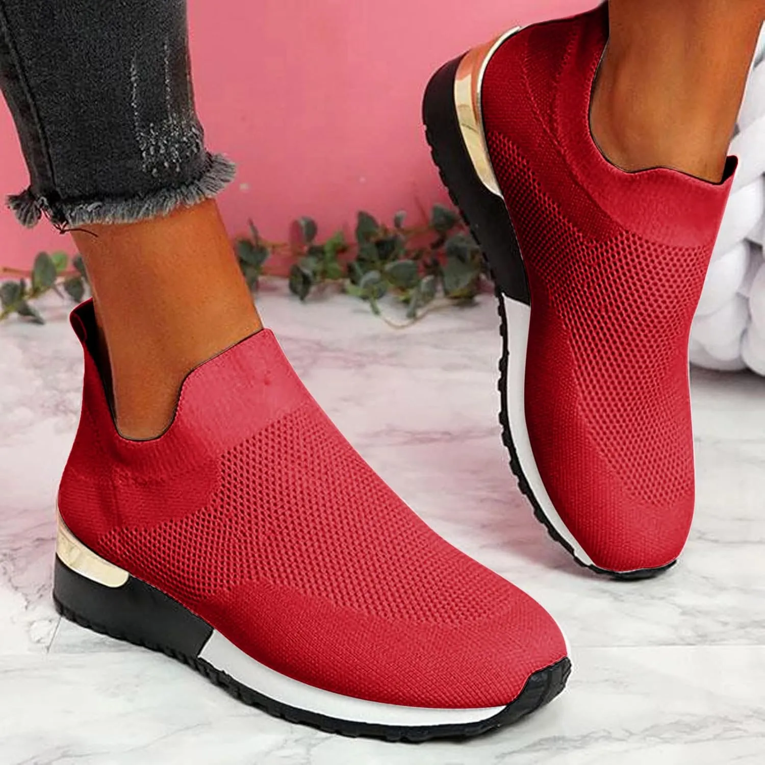 Women's Fashion Sneaker Non Slip Breathable Lightweight Comfortable Lace Up Women's Running Shoes Women Slip On Loafers Dressy Sneakers for Women