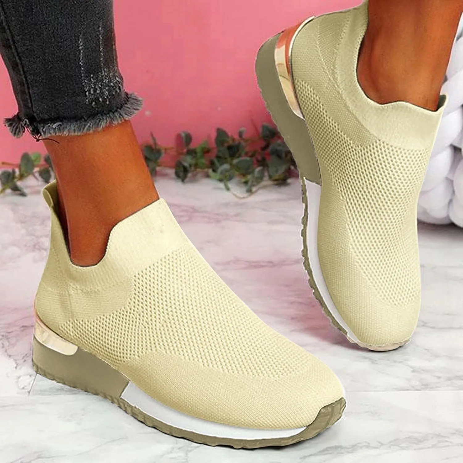 Women's Fashion Sneaker Non Slip Breathable Lightweight Comfortable Lace Up Women's Running Shoes Women Slip On Loafers Dressy Sneakers for Women