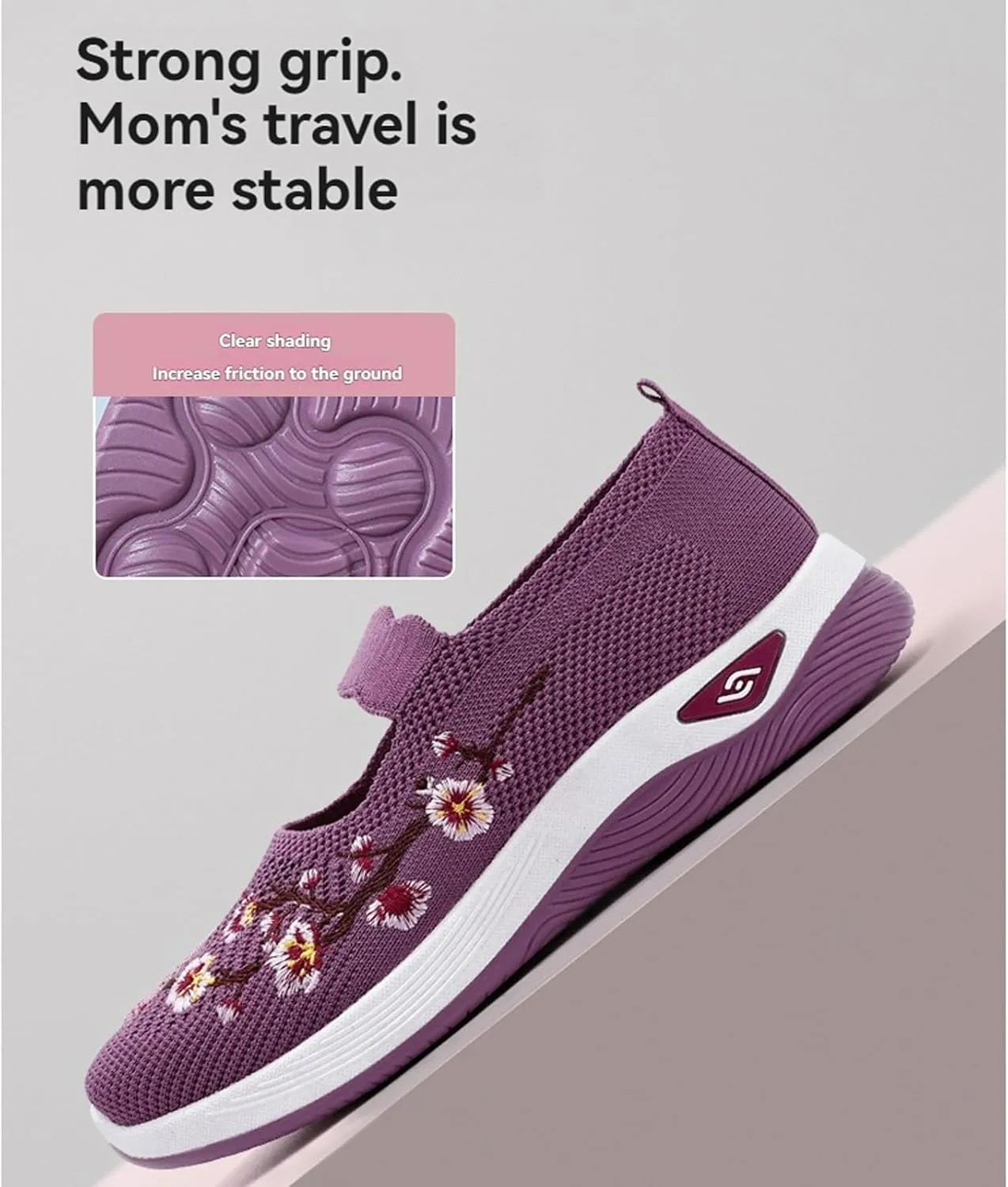 Women's Flower Embroidered Knitting Flat Loafers Casual Breathable Mesh Slip-On Orthopedic Shoes Lightweight Comfortable Soft Sole Walking Shoes with Arch Support