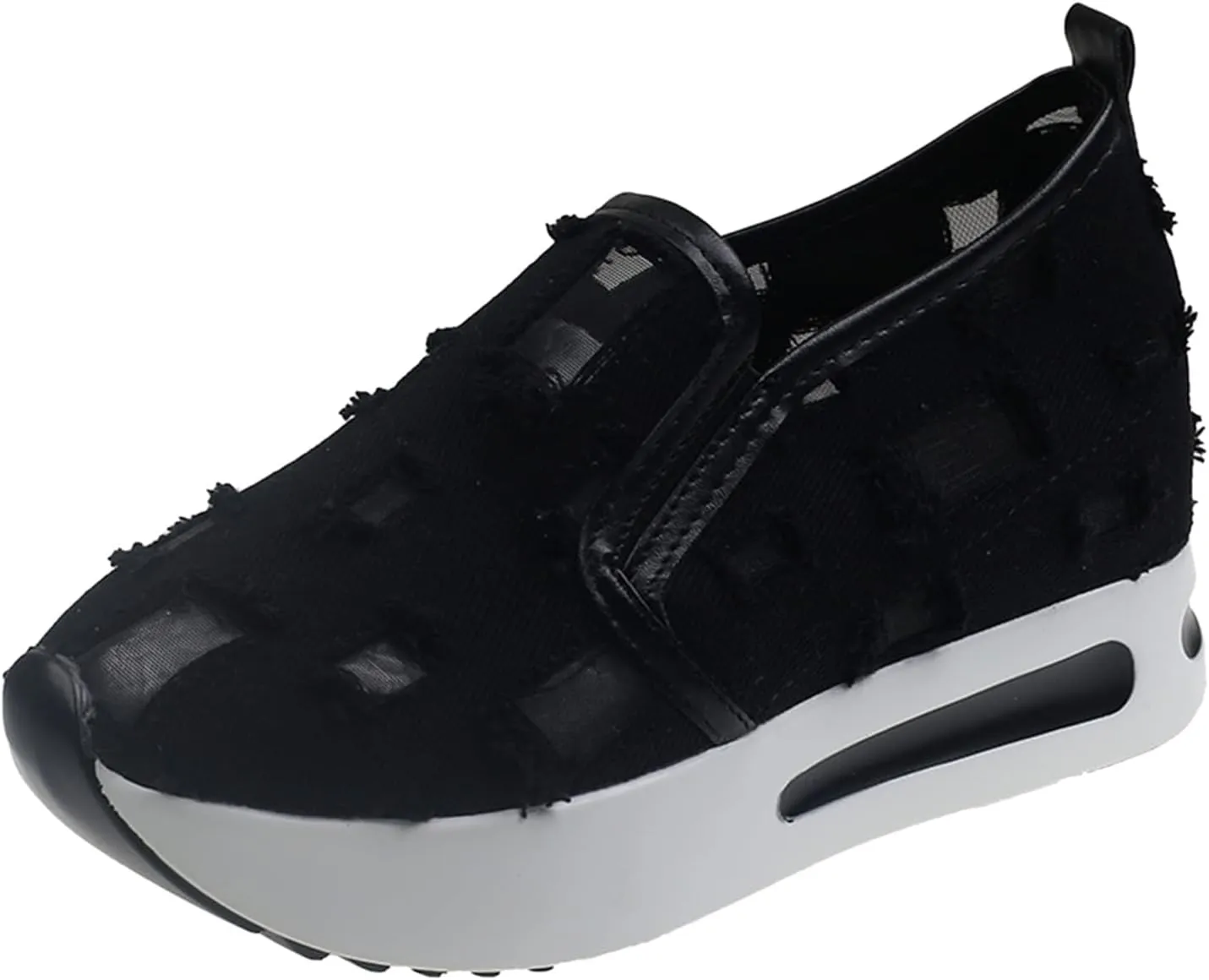 Women's Hollow Canvas Platform Loafers Mesh Slip On Walking Shoes Breathable Walking Work Shoes with Arch Support Non-Slip Wedge Casual Shoe