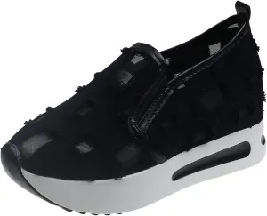 Women's Hollow Canvas Platform Loafers Mesh Slip On Walking Shoes Breathable Walking Work Shoes with Arch Support Non-Slip Wedge Casual Shoe