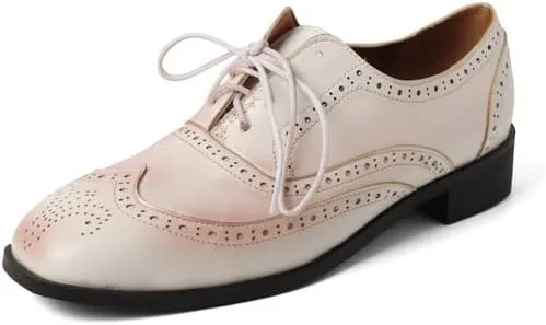 Women's Lace-Up Square Toe Low Heel Oxfords Brogues Shoes