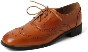 Women's Lace-Up Square Toe Low Heel Oxfords Brogues Shoes