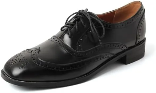 Women's Lace-Up Square Toe Low Heel Oxfords Brogues Shoes