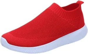 Women's Lightweight Slip On Walking Running Shoes Slip On Shoes Women Lether Women's Casual Shoes Fashion Sneakers Red Tennis Shoe Cross Trainer Shoe