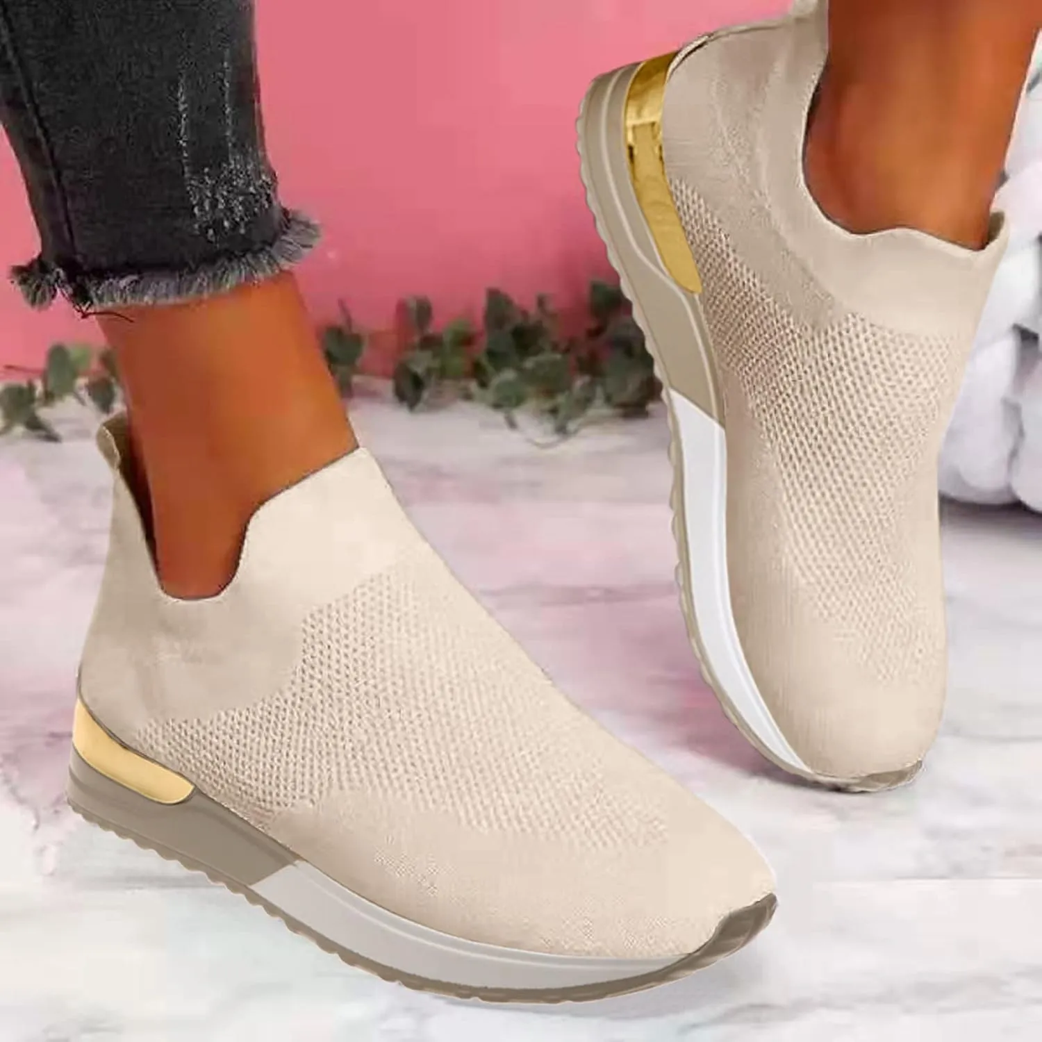 Womens Non Slip Work Shoes Slip On Water Resistant Womens Running Shoes Comfort White Casual Shoes Dress Sneakers White Tennis Shoe Cross Trainer Shoe