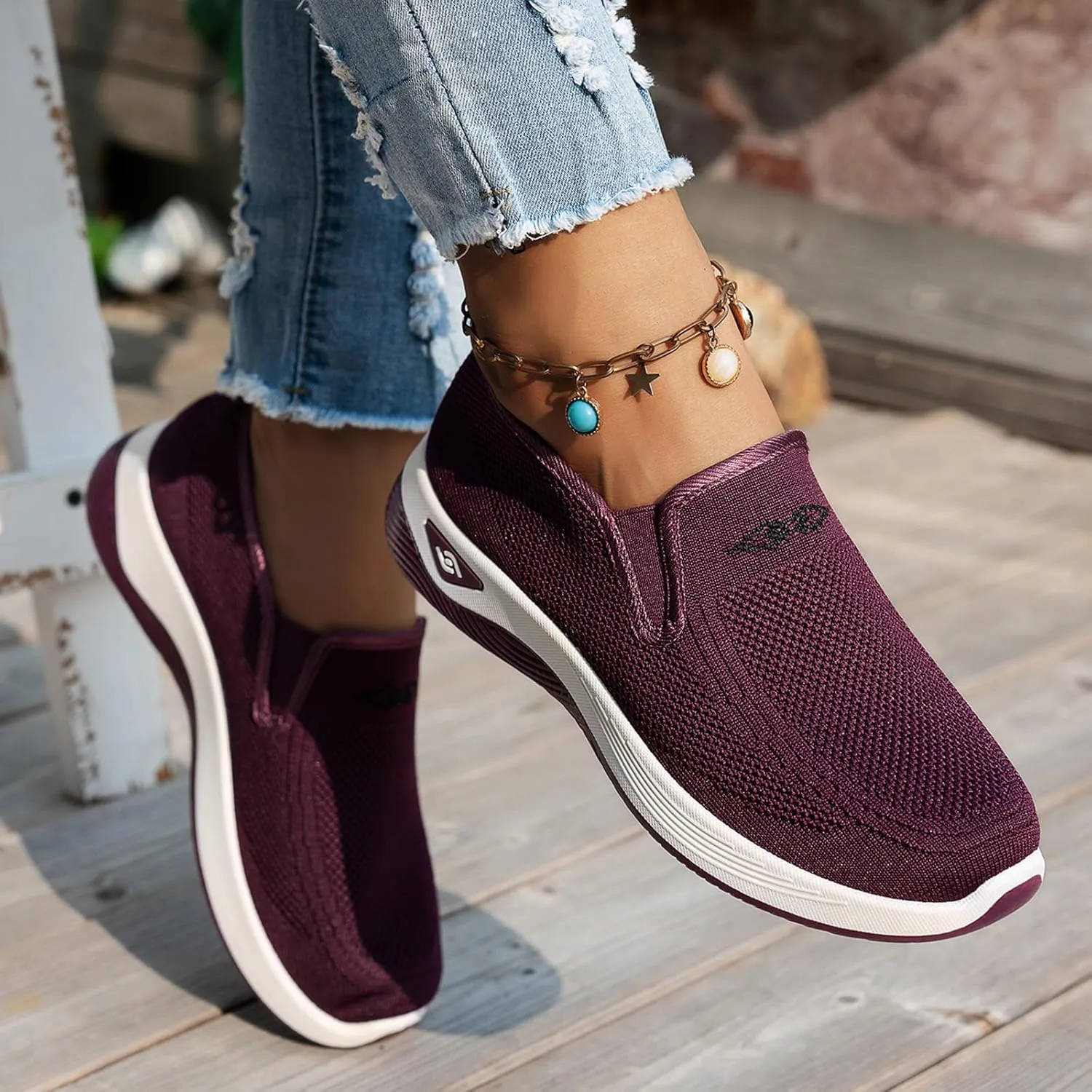 Women's Orthopedic Breathable Shoes Summer Comfortable Woven Slip-On Sneakers Fashion Lightweight Mesh Hollow Out Soft Sole Walking Shoes with Arch Support