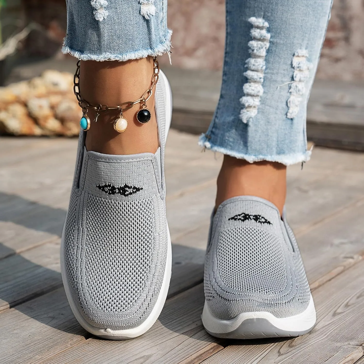 Women's Orthopedic Breathable Shoes Summer Comfortable Woven Slip-On Sneakers Fashion Lightweight Mesh Hollow Out Soft Sole Walking Shoes with Arch Support