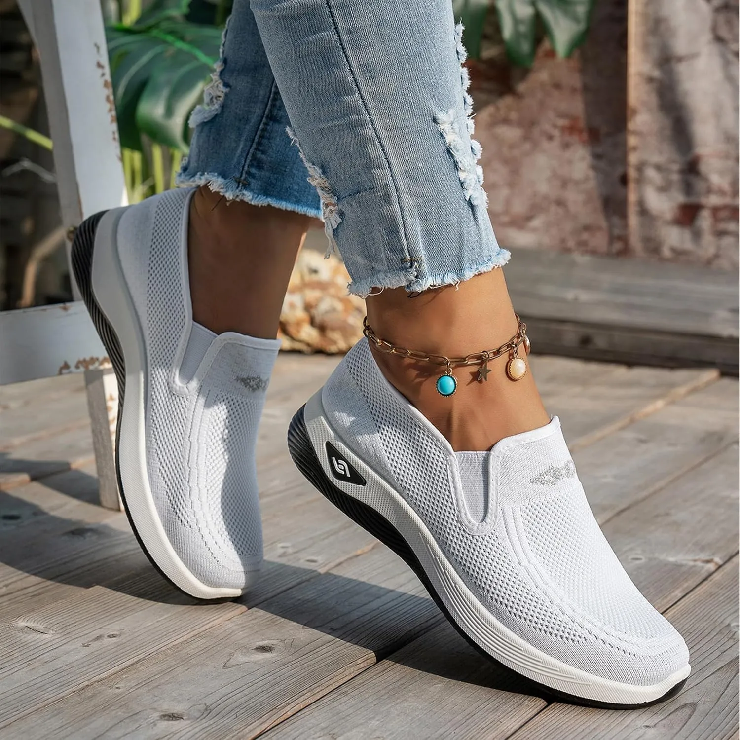 Women's Orthopedic Breathable Shoes Summer Comfortable Woven Slip-On Sneakers Fashion Lightweight Mesh Hollow Out Soft Sole Walking Shoes with Arch Support