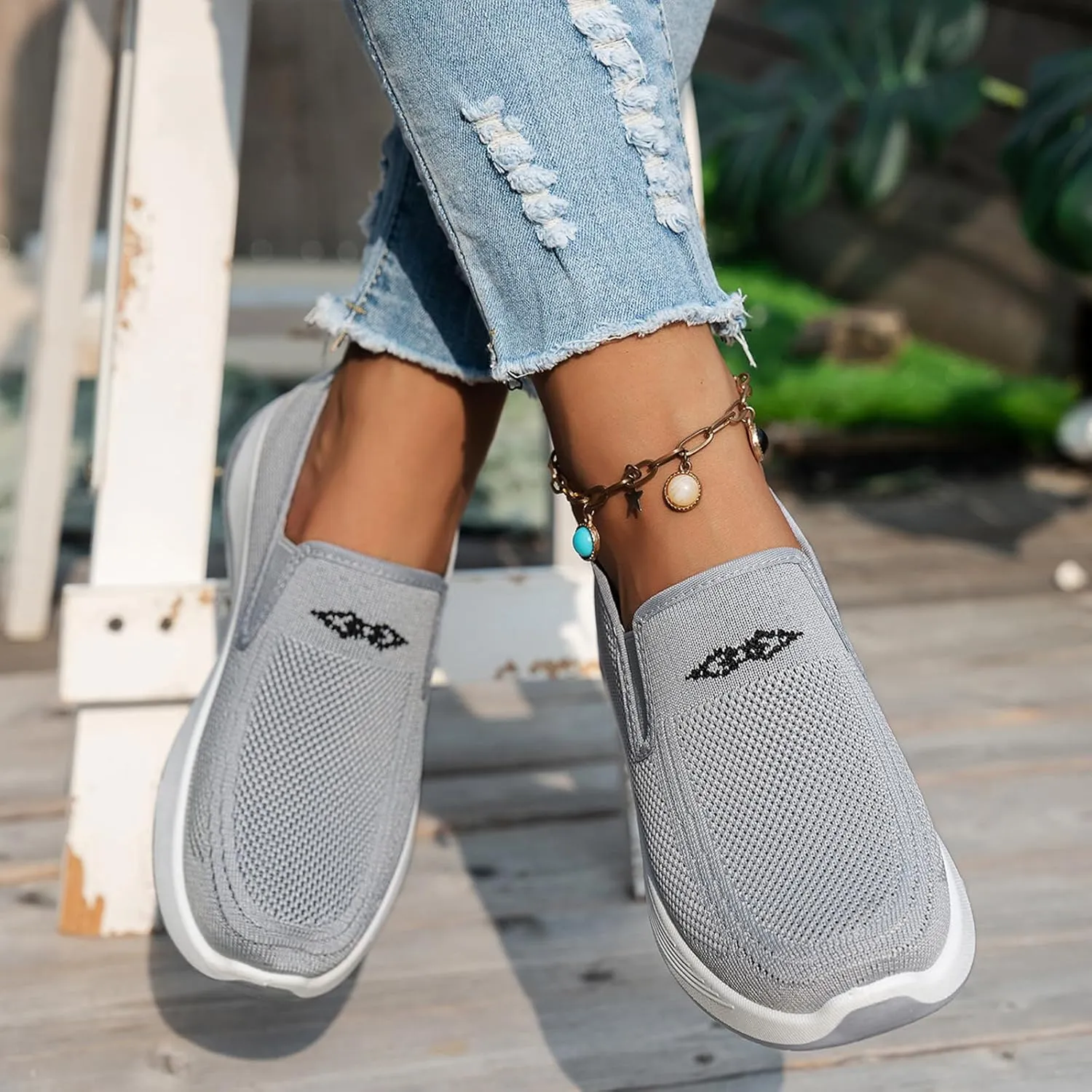 Women's Orthopedic Breathable Shoes Summer Comfortable Woven Slip-On Sneakers Fashion Lightweight Mesh Hollow Out Soft Sole Walking Shoes with Arch Support