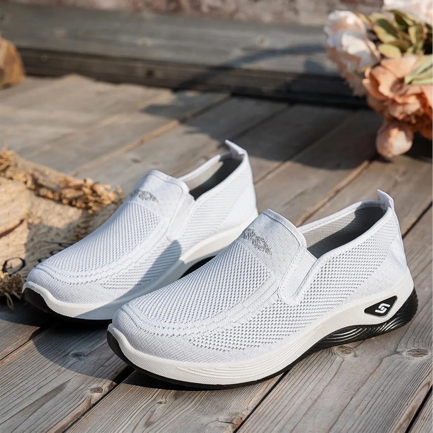 Women's Orthopedic Breathable Shoes Summer Comfortable Woven Slip-On Sneakers Fashion Lightweight Mesh Hollow Out Soft Sole Walking Shoes with Arch Support