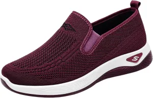 Women's Orthopedic Breathable Shoes Summer Comfortable Woven Slip-On Sneakers Fashion Lightweight Mesh Hollow Out Soft Sole Walking Shoes with Arch Support