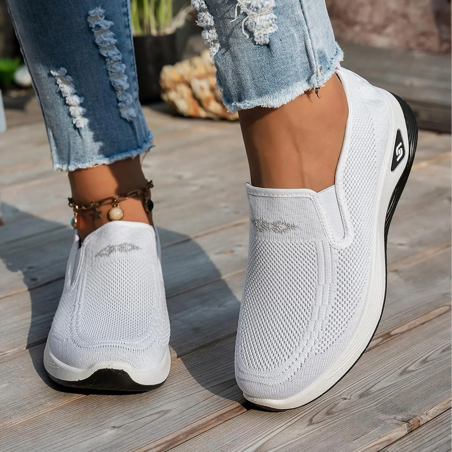 Women's Orthopedic Breathable Shoes Summer Comfortable Woven Slip-On Sneakers Fashion Lightweight Mesh Hollow Out Soft Sole Walking Shoes with Arch Support