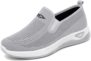 Women's Orthopedic Breathable Shoes Summer Comfortable Woven Slip-On Sneakers Fashion Lightweight Mesh Hollow Out Soft Sole Walking Shoes with Arch Support