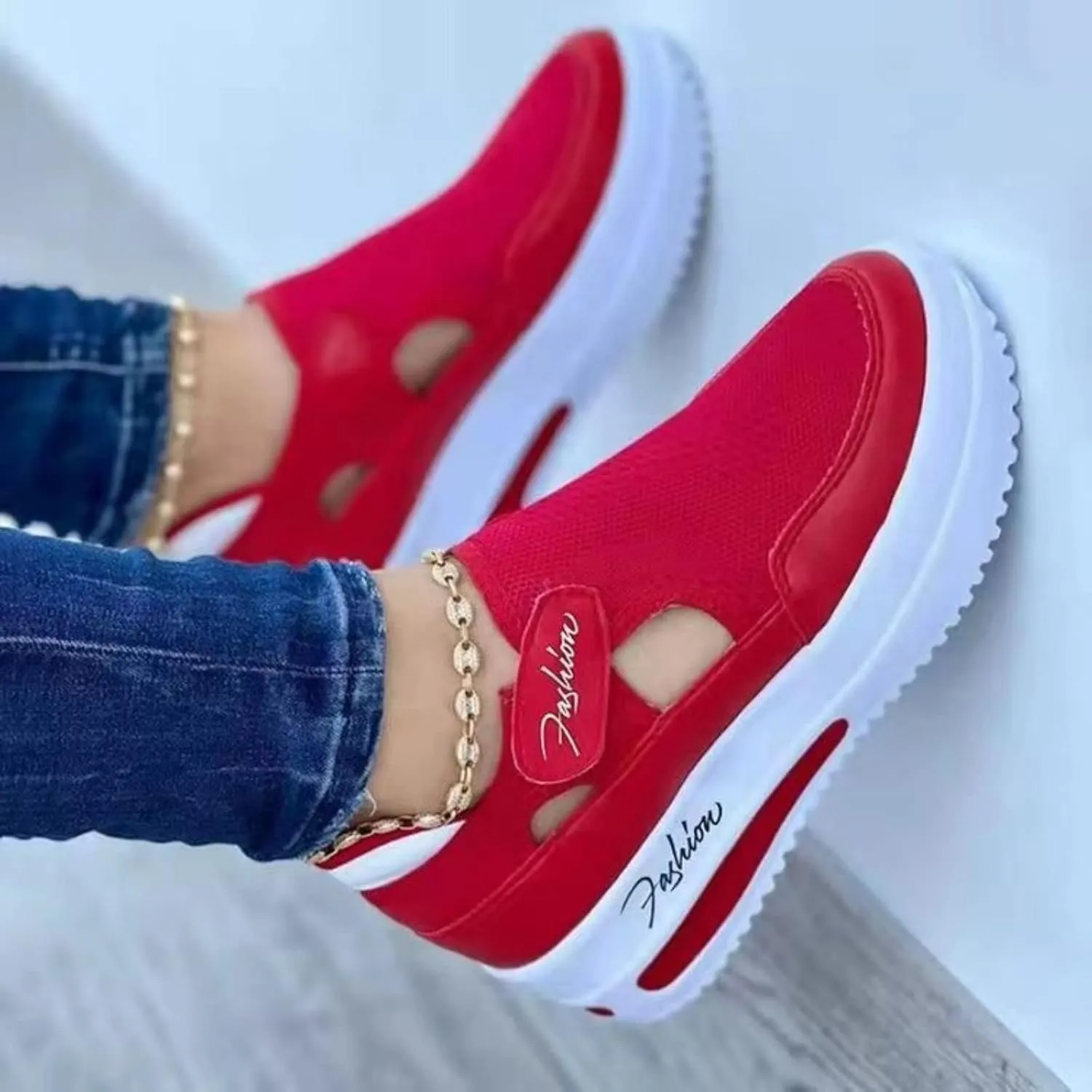 Women's Orthopedic Shoes Casual Breathable Mesh Round Toe Sneakers Summer Comfortable Thick Heel Buckle Hook Loop Sport Shoes Lightweight Slip On Loafers