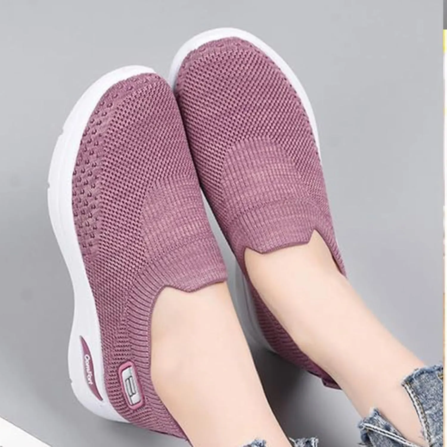 Women's Orthopedic Shoes Lightweight Breathable Knitted Sneakers Casual Comfortable Low Top Work Walking Shoes Fashion Soft Sole Slip On Sneaker with Arch Support