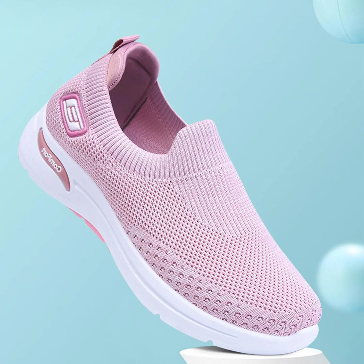 Women's Orthopedic Shoes Lightweight Breathable Knitted Sneakers Casual Comfortable Low Top Work Walking Shoes Fashion Soft Sole Slip On Sneaker with Arch Support