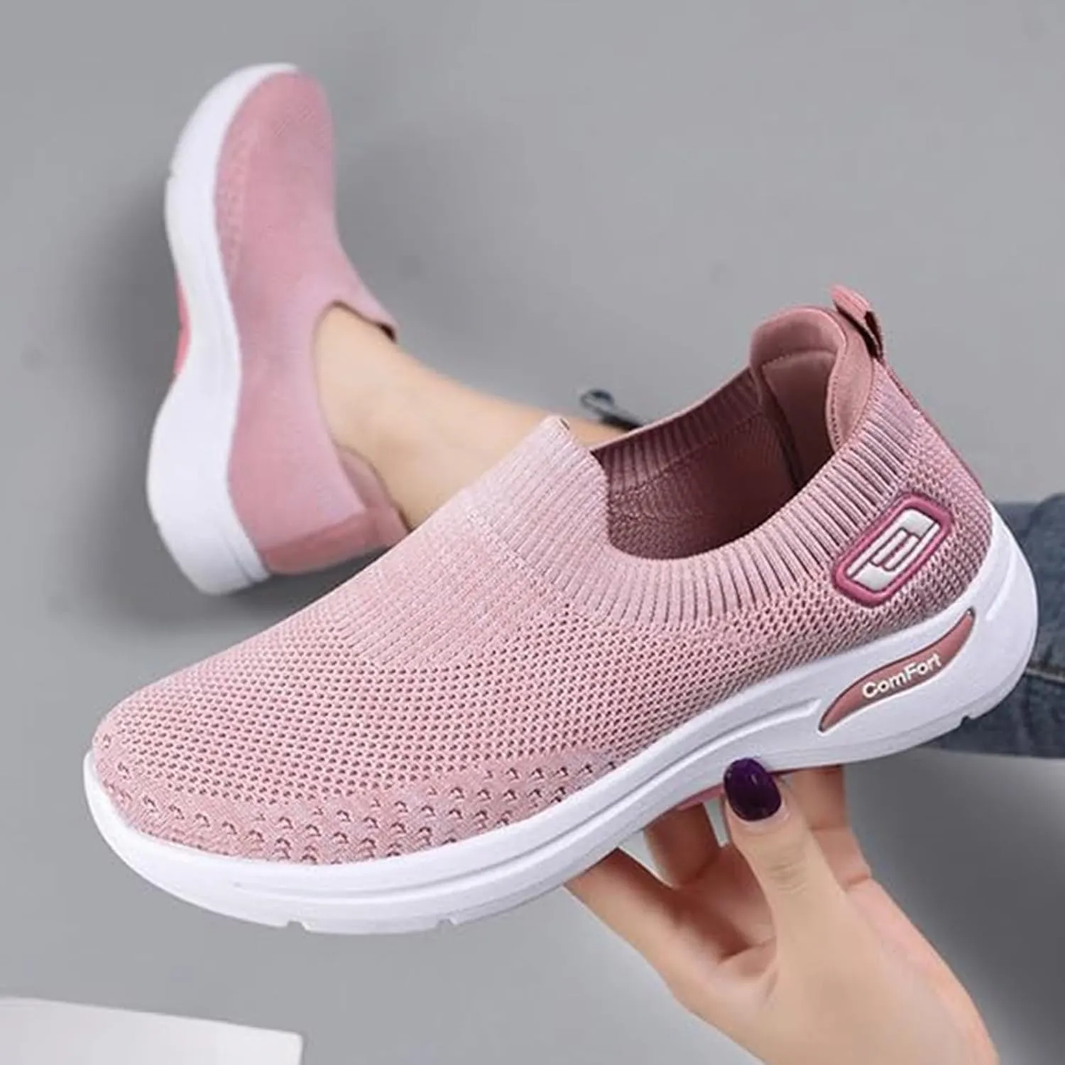 Women's Orthopedic Shoes Lightweight Breathable Knitted Sneakers Casual Comfortable Low Top Work Walking Shoes Fashion Soft Sole Slip On Sneaker with Arch Support