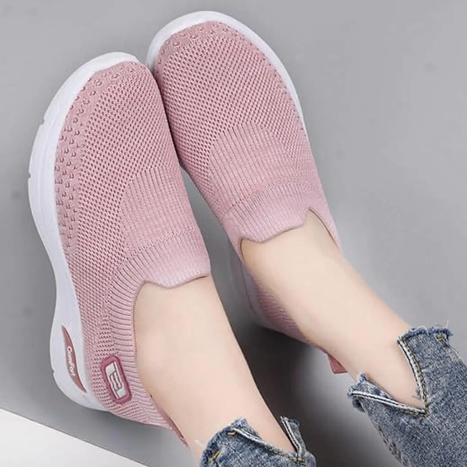 Women's Orthopedic Shoes Lightweight Breathable Knitted Sneakers Casual Comfortable Low Top Work Walking Shoes Fashion Soft Sole Slip On Sneaker with Arch Support