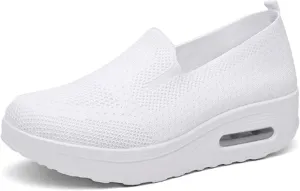 Women's Orthopedic Sneakers Summer Casual Breathable Mesh Hollow Out Slip on Walking Shoes Trendy Comfortable Air Cushion Stretch Diabetic Platform Sneakers with Arch Support