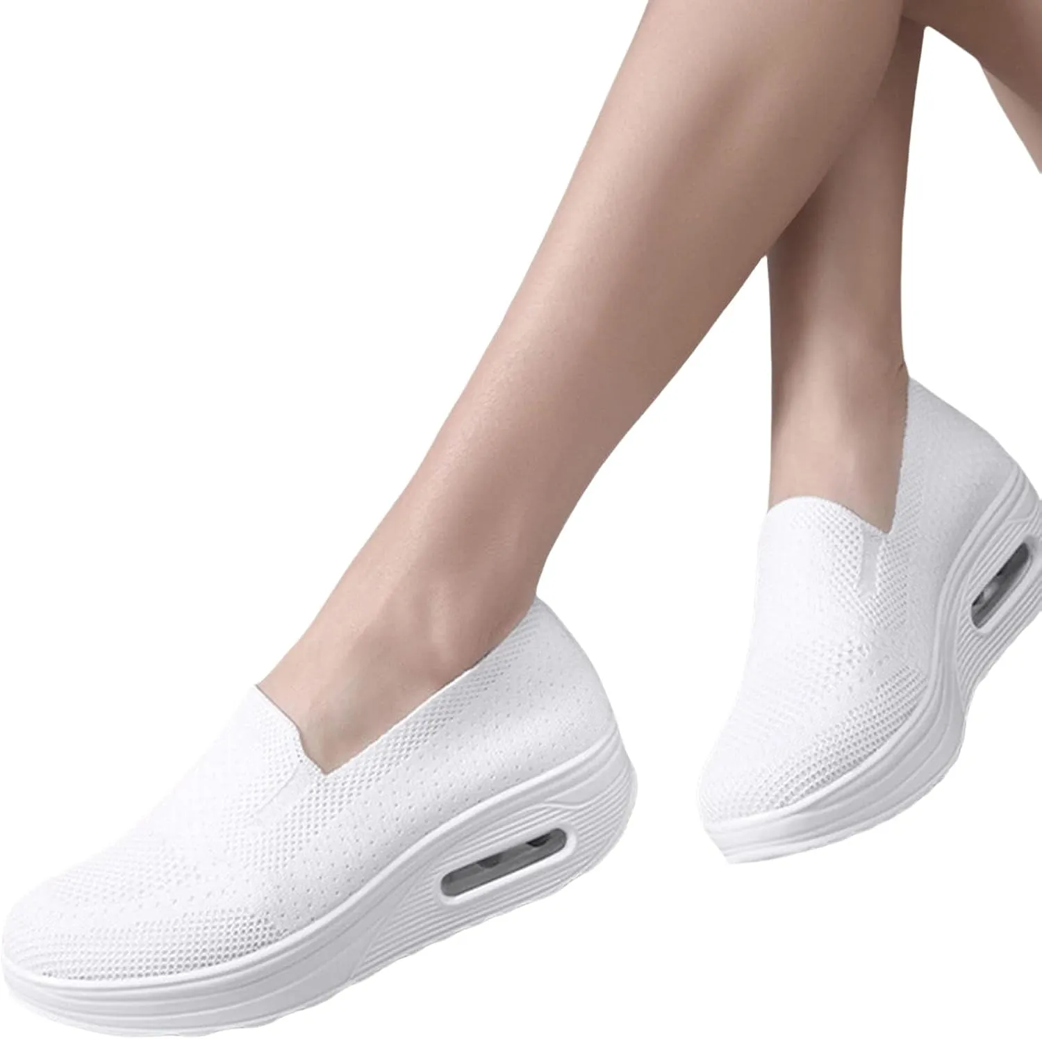 Women's Orthopedic Sneakers Summer Casual Breathable Mesh Hollow Out Slip on Walking Shoes Trendy Comfortable Air Cushion Stretch Diabetic Platform Sneakers with Arch Support