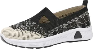 Women's Orthopedic Walking Shoes Lightweight Breathable Knitted Hollow Out Soft Sole Sneakers Summer Comfortable Slip On Round Toe Ballet Flats with Arch Support