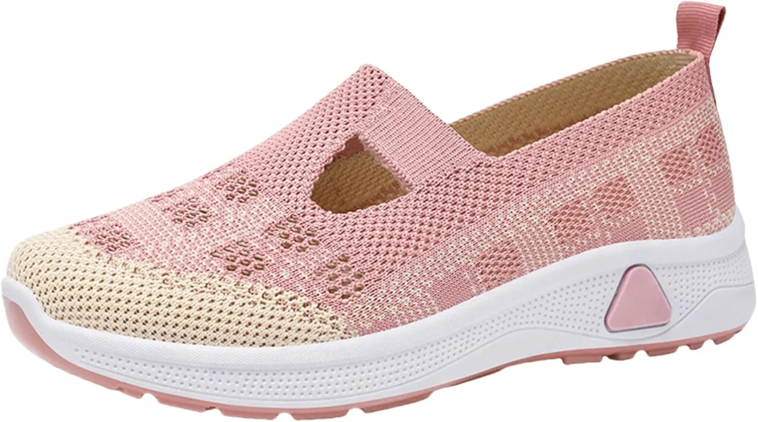 Women's Orthopedic Walking Shoes Lightweight Breathable Knitted Hollow Out Soft Sole Sneakers Summer Comfortable Slip On Round Toe Ballet Flats with Arch Support