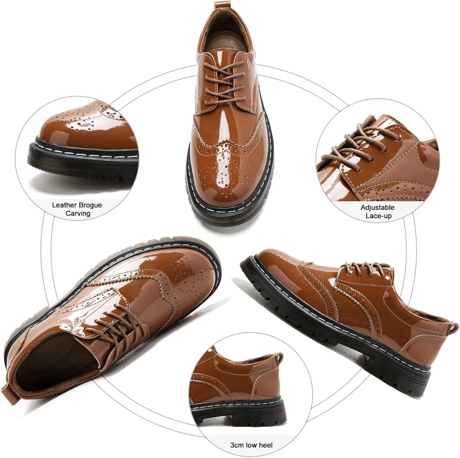 Womens Oxford Shoes Comfort Lace Up Slip Resistant Patent Leather Dress Shoes