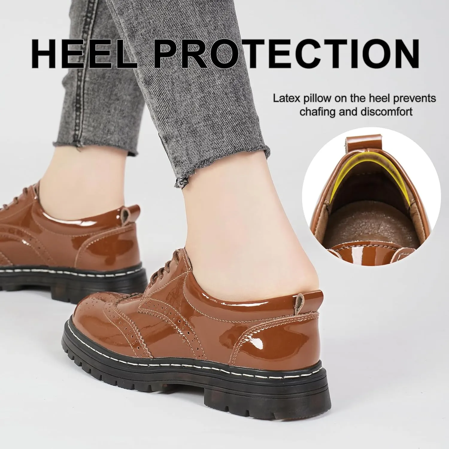 Womens Oxford Shoes Comfort Lace Up Slip Resistant Patent Leather Dress Shoes