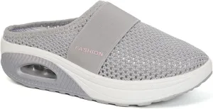 Womens Slip On Walking Shoes Air Cushion Orthopedic Diabetic Go Walk Shoes Breathable Platform Heel Slippers with Arch Support Casual Slippers