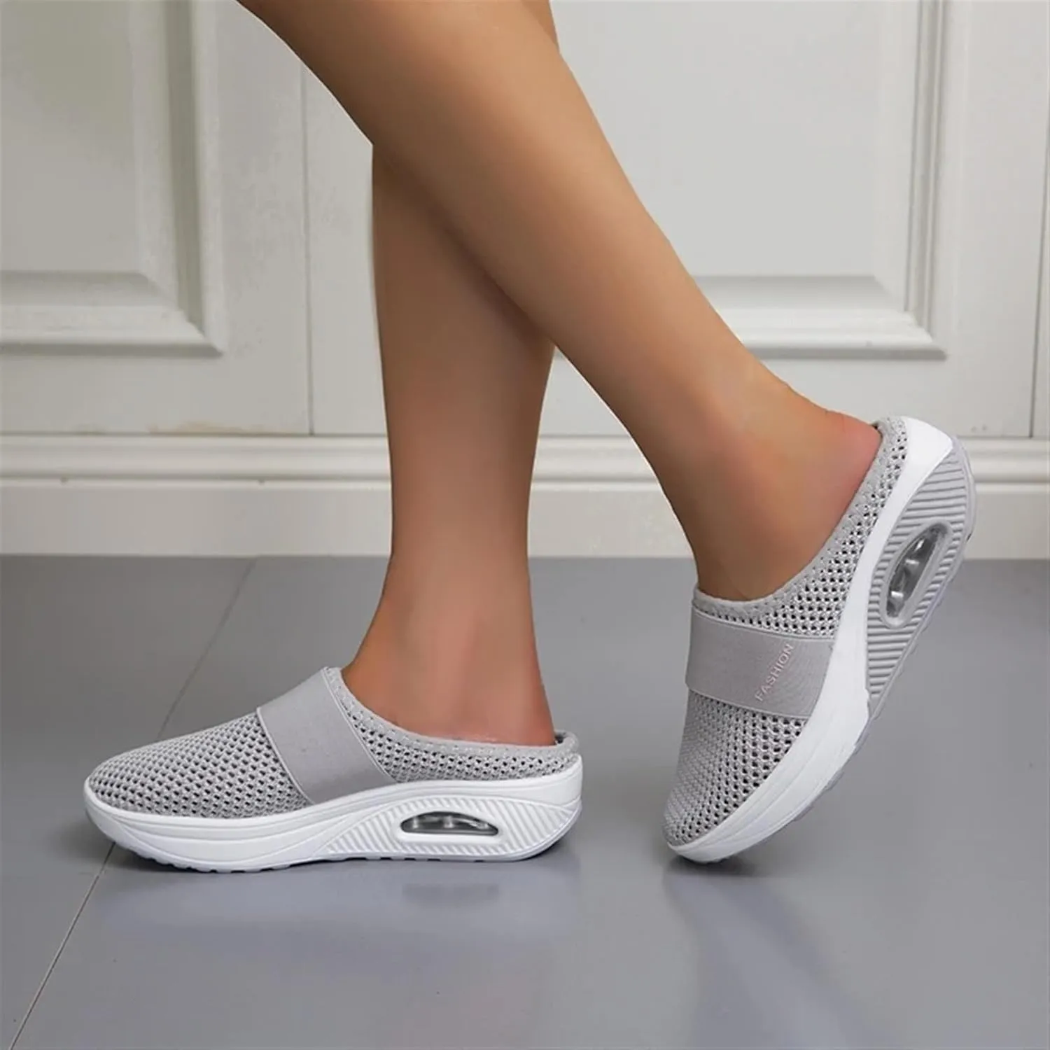 Womens Slip On Walking Shoes Air Cushion Orthopedic Diabetic Go Walk Shoes Breathable Platform Heel Slippers with Arch Support Casual Slippers