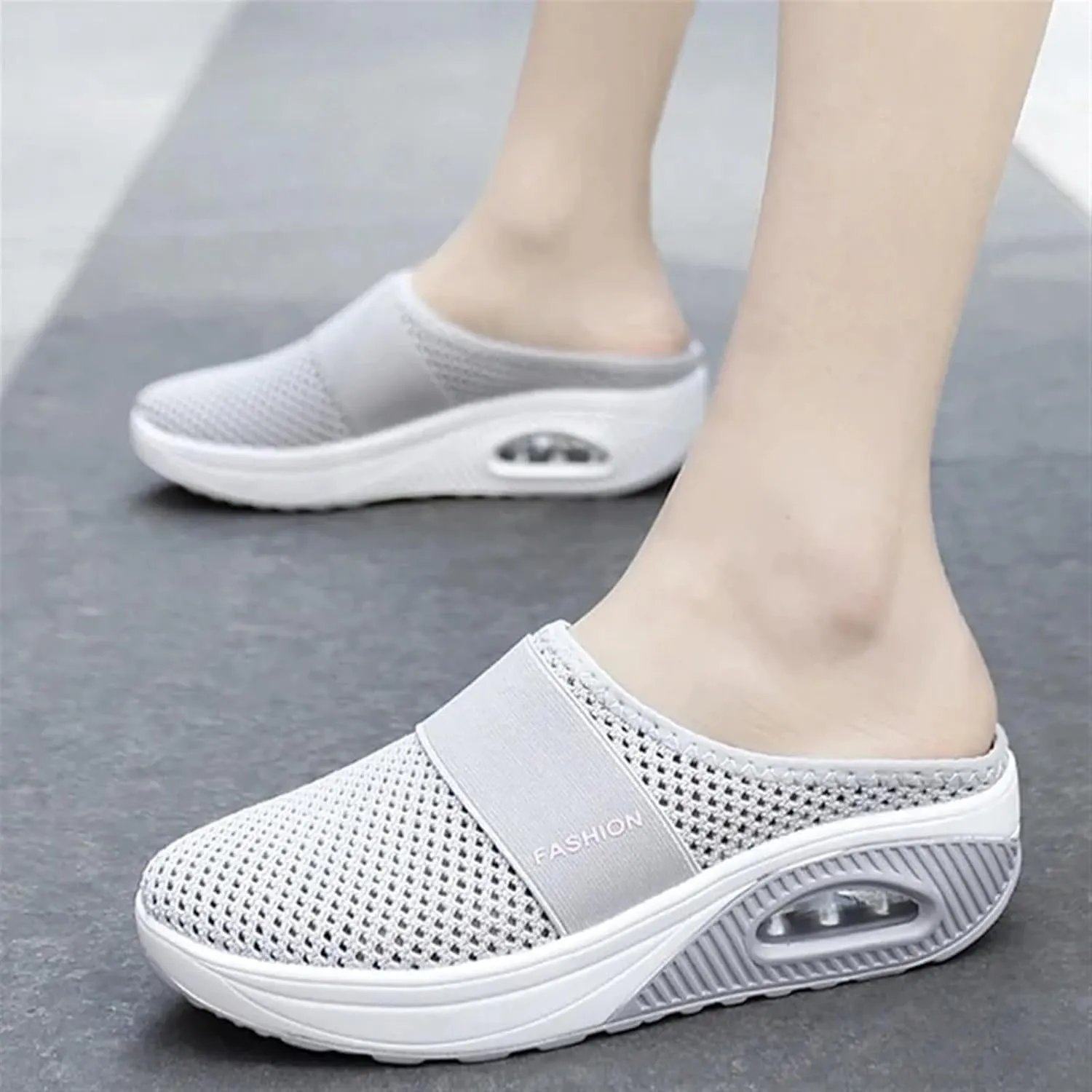 Womens Slip On Walking Shoes Air Cushion Orthopedic Diabetic Go Walk Shoes Breathable Platform Heel Slippers with Arch Support Casual Slippers